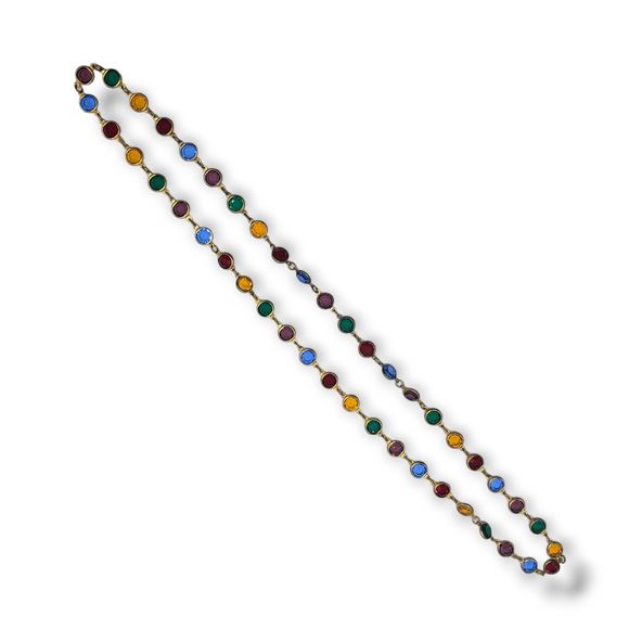 Faceted Gem Color Beads Bezel Set Gold Tone Chain Necklace - Picture 3 of 7